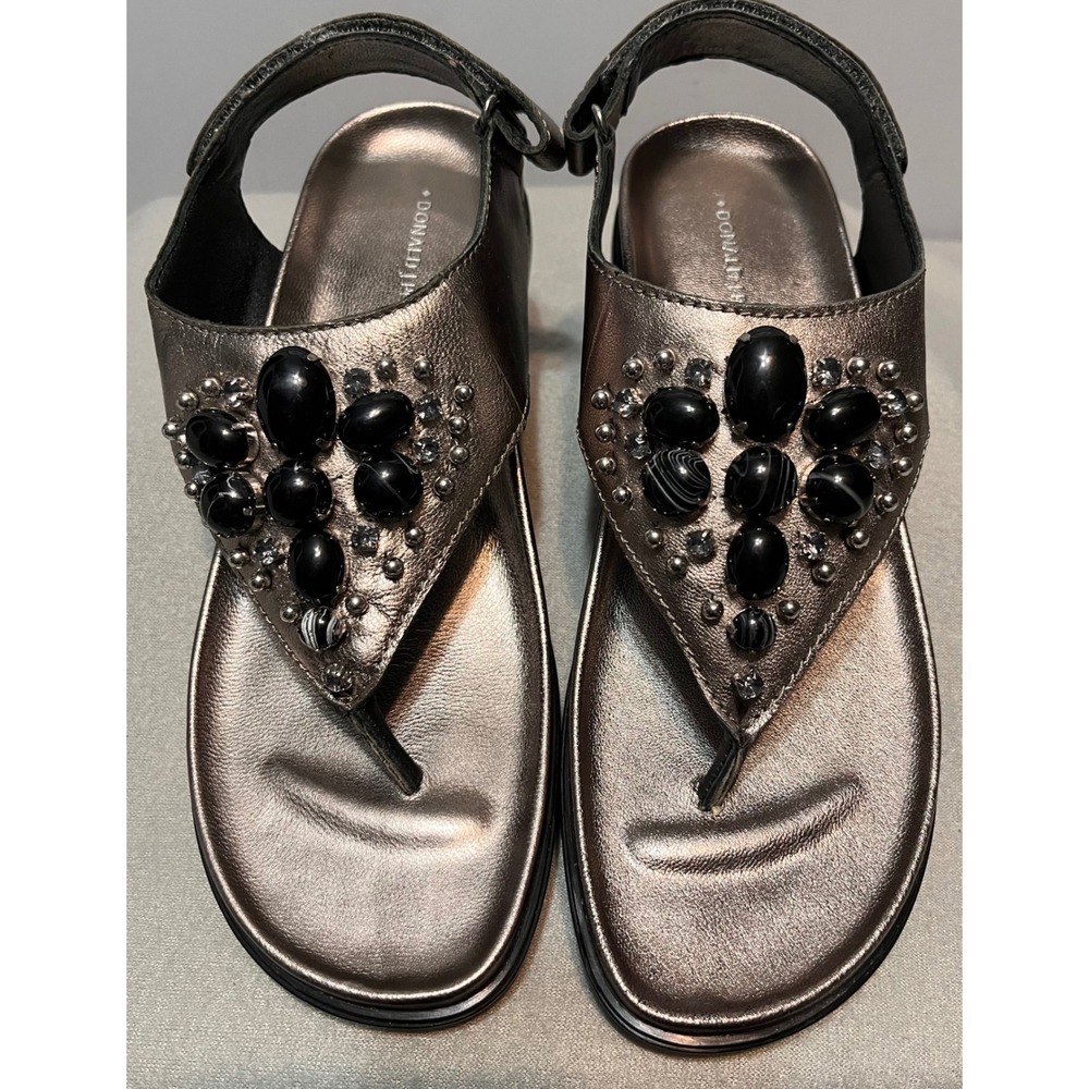 Donald Pliner Hilton Bronze Metallic Leather Beaded Slingback Sandals Womens 9M
